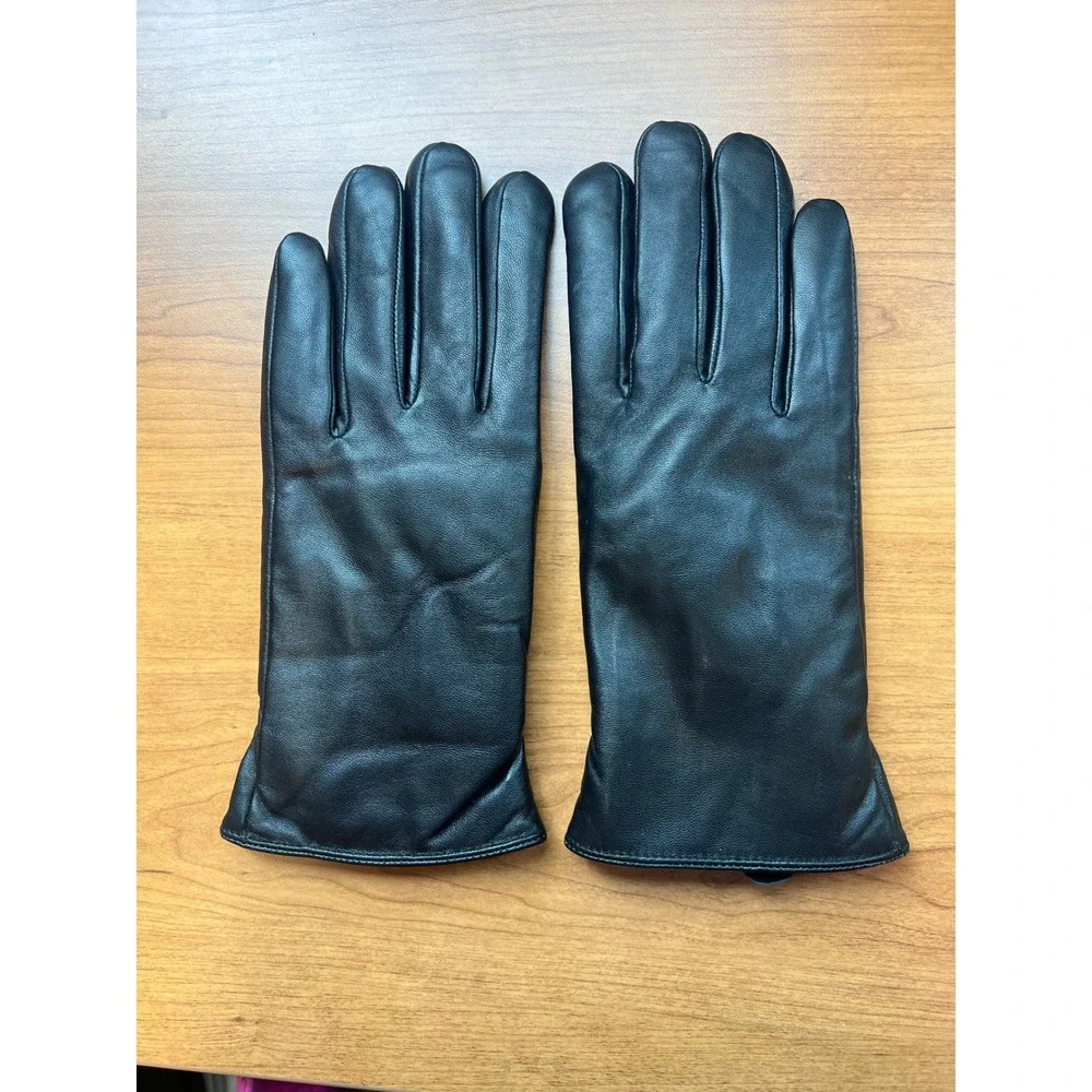 Women's Black Genuine Leather Gloves XL Fleece Lining Touch Screen XL Sheepskin